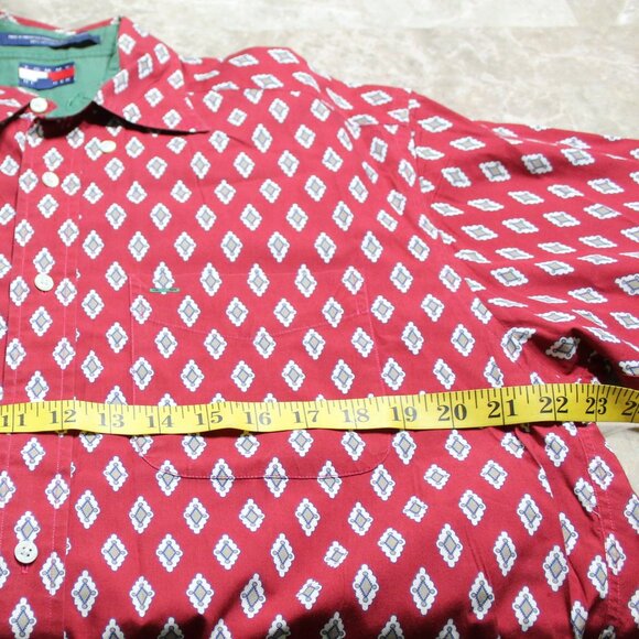 Tommy Hilfiger Men's Dress Shirt Red Size S Cotton Short Sleeve Diamond Pattern - Picture 5 of 9